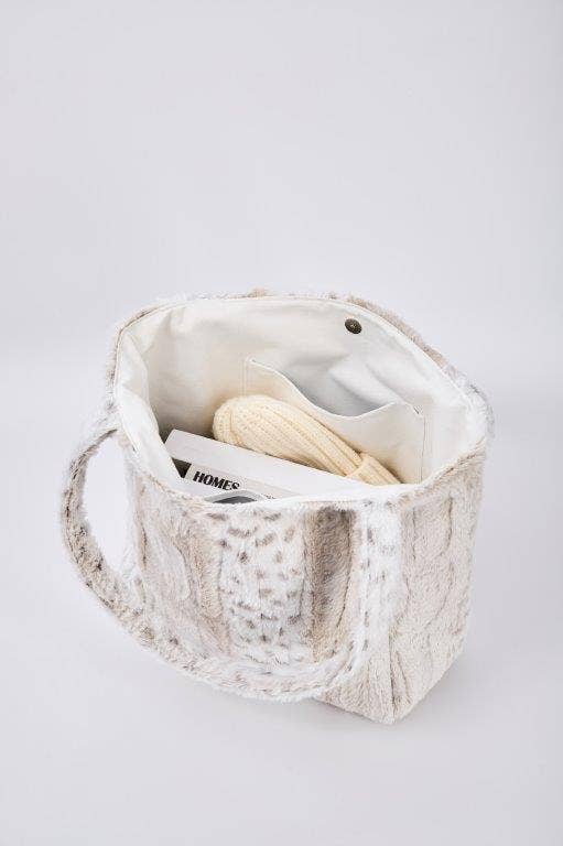 "White Leopard Stripe" Designer Fur Tote Bag