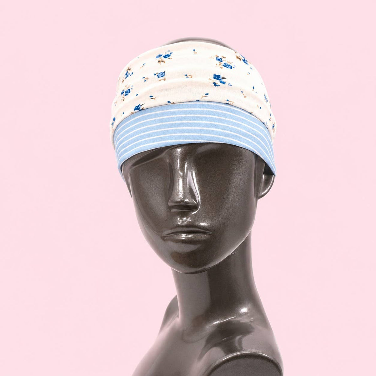 Blue Stripe & Vintage Floral Printed Headband Set