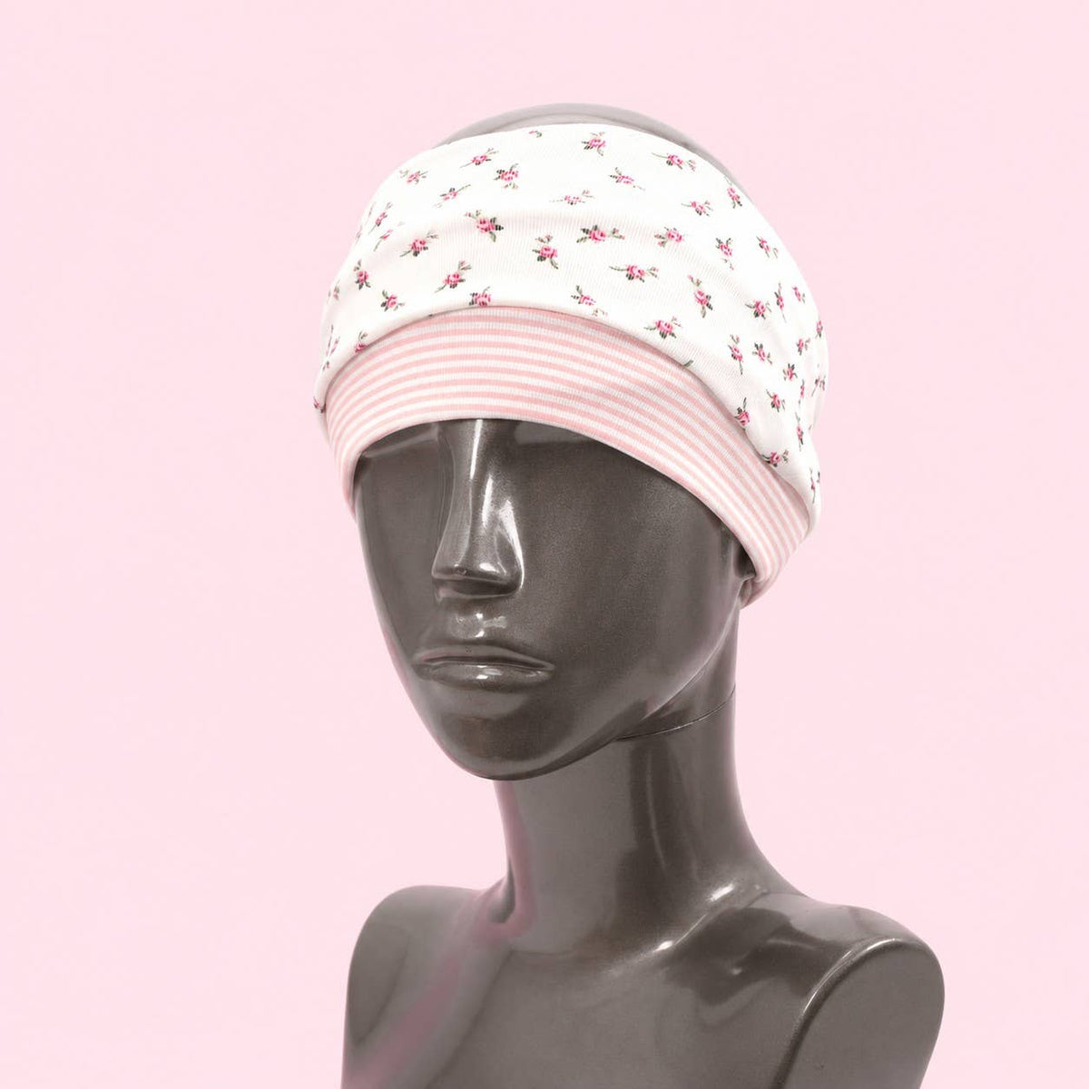 Pink Pinstripe & Floral Printed Headband Set