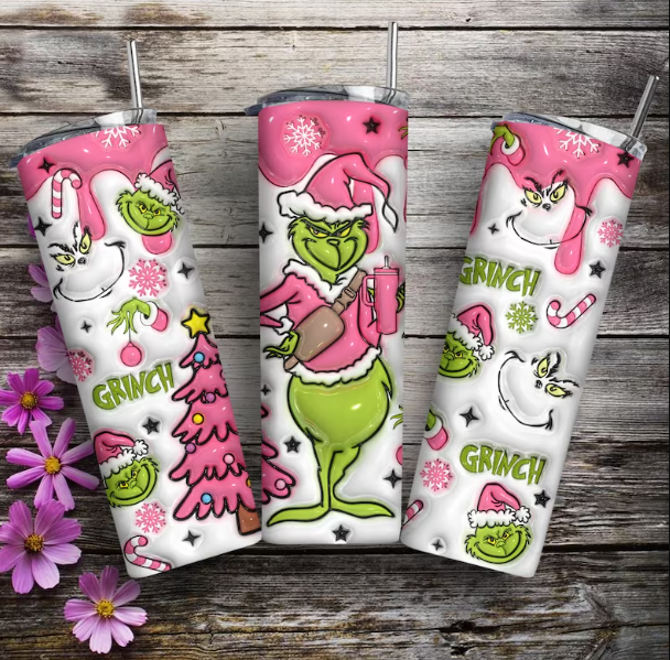 Pink Grinch Puffy Skinny Tumbler 20oz