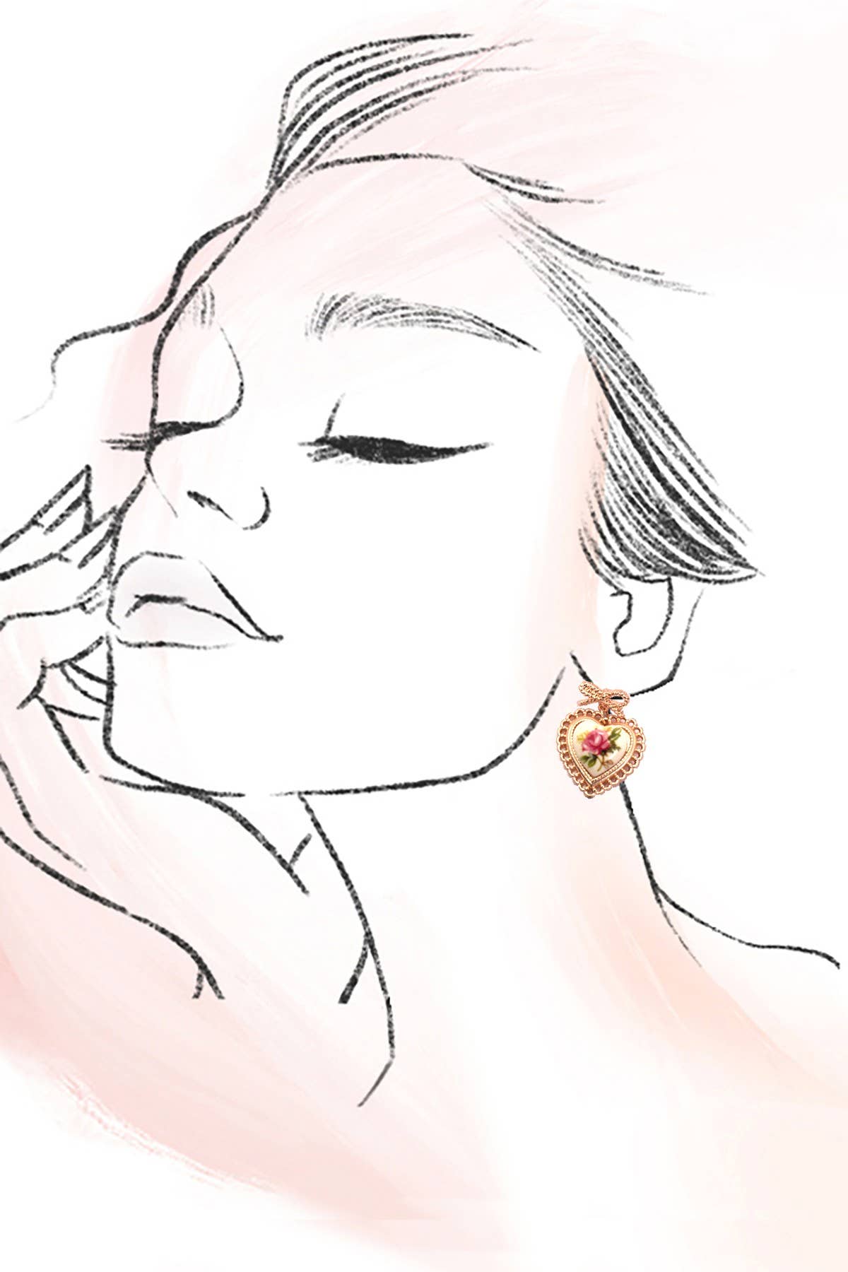 ROSE CERAMIC PORCELAIN BOW DROP EARRINGS