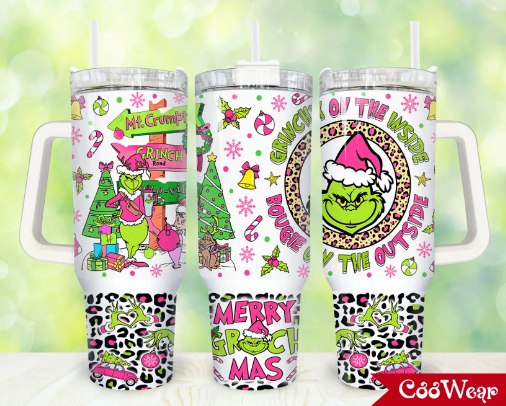 Grinchy On The Inside 40oz Tumbler with Handle