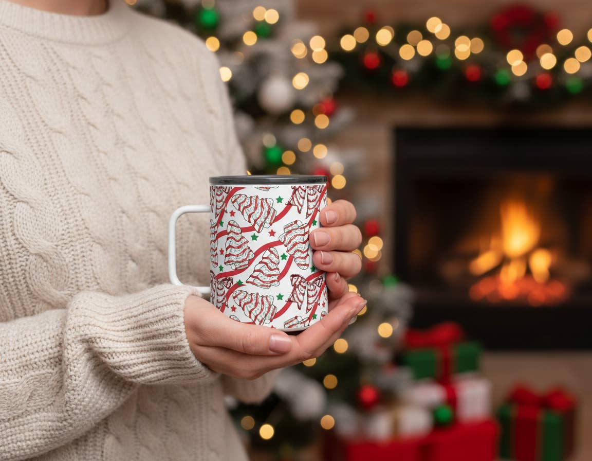10 OZ.  Red and White Christmas Tree Cake Coffee Mug