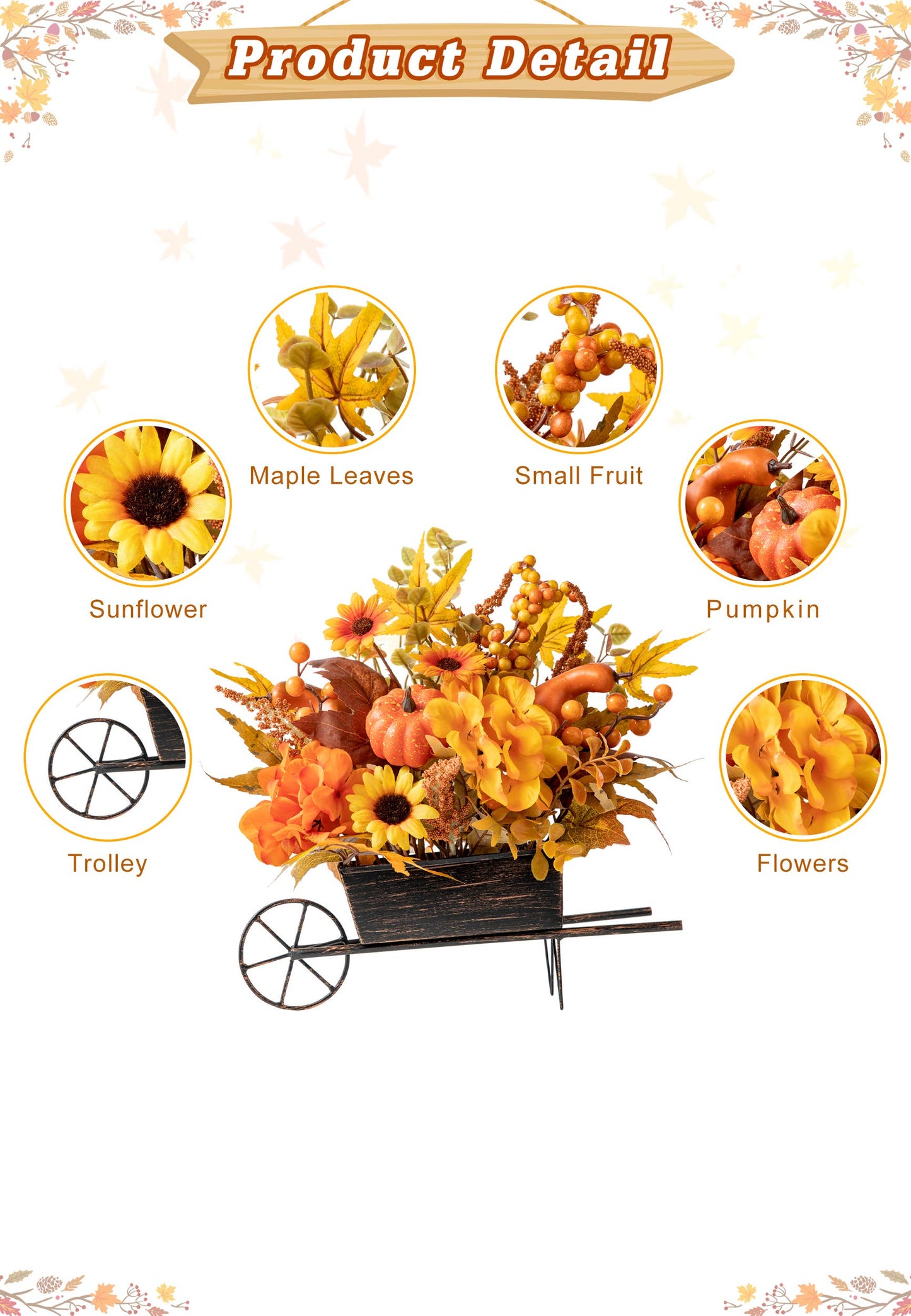 14"L Fall Floral Cart Centerpiece