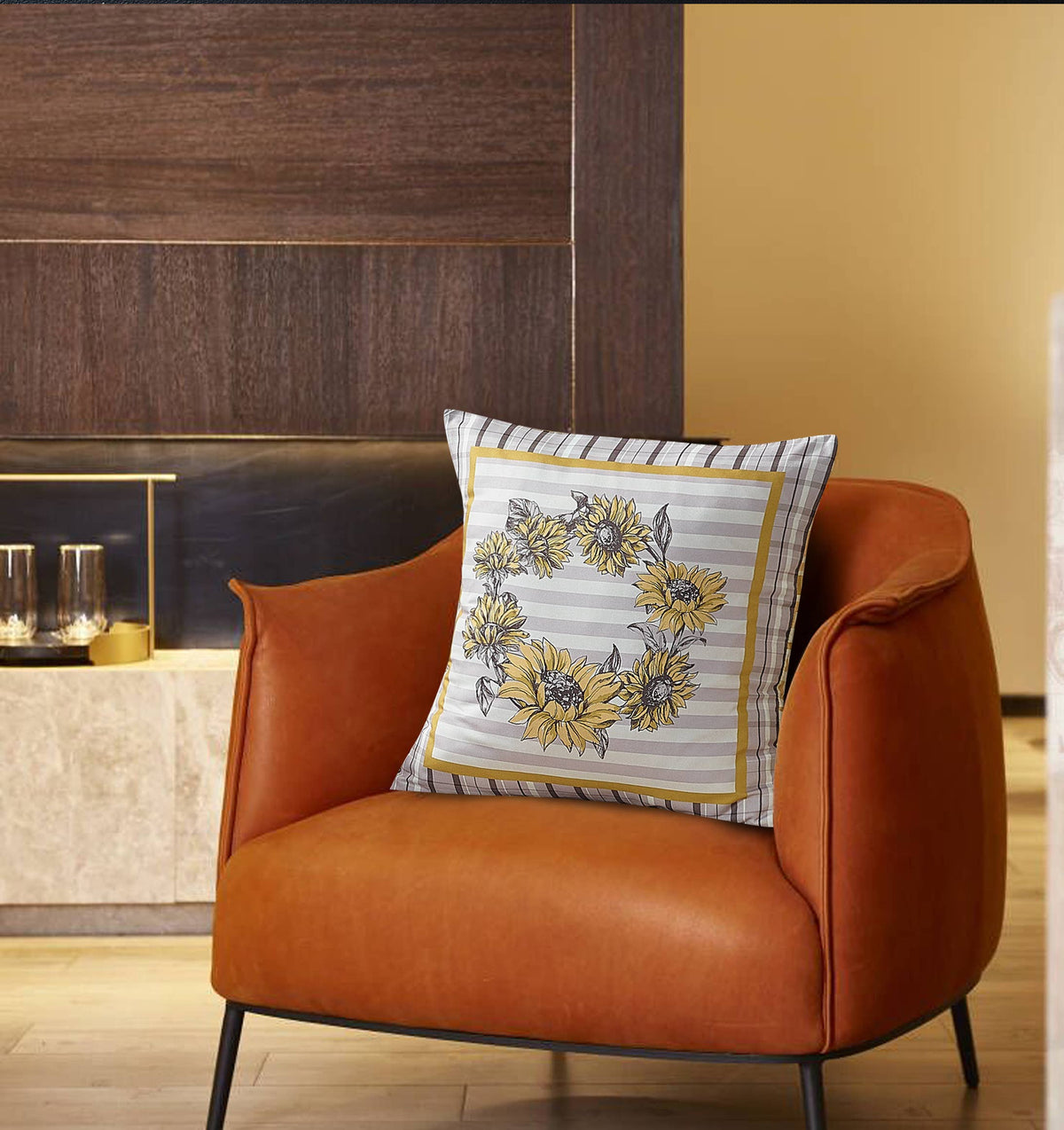 decorative pillow with sunflower pattern