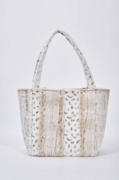 "White Leopard Stripe" Designer Fur Tote Bag