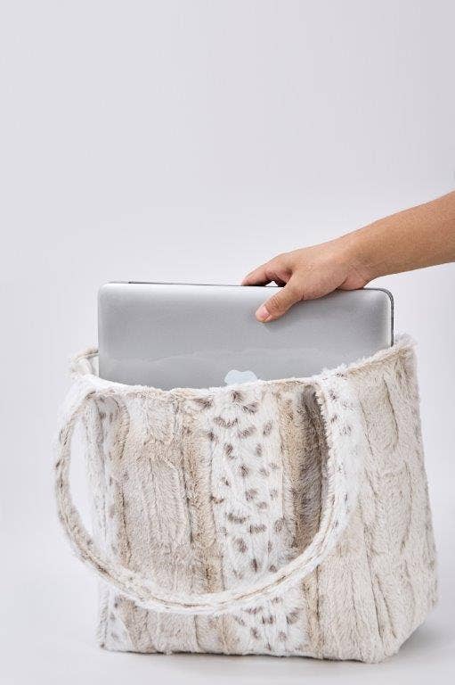 "White Leopard Stripe" Designer Fur Tote Bag