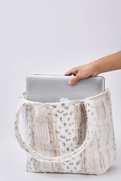 "White Leopard Stripe" Designer Fur Tote Bag