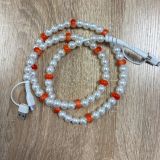 Orange and White Pearl Beaded Charging Cord