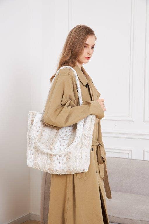 "White Leopard Stripe" Designer Fur Tote Bag