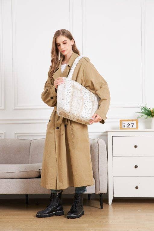 "White Leopard Stripe" Designer Fur Tote Bag