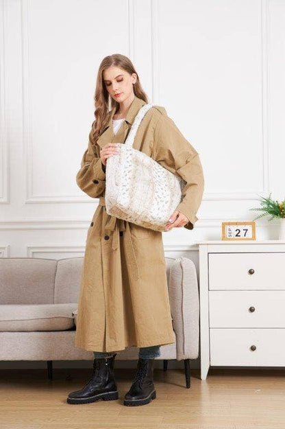 "White Leopard Stripe" Designer Fur Tote Bag