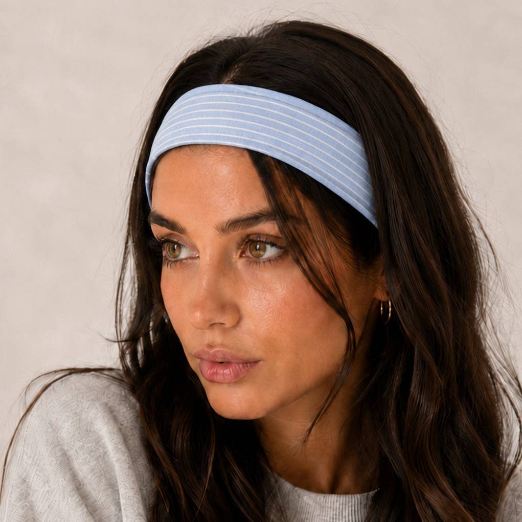 Blue Stripe & Vintage Floral Printed Headband Set
