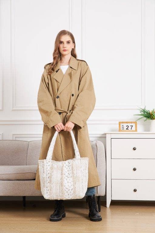 "White Leopard Stripe" Designer Fur Tote Bag