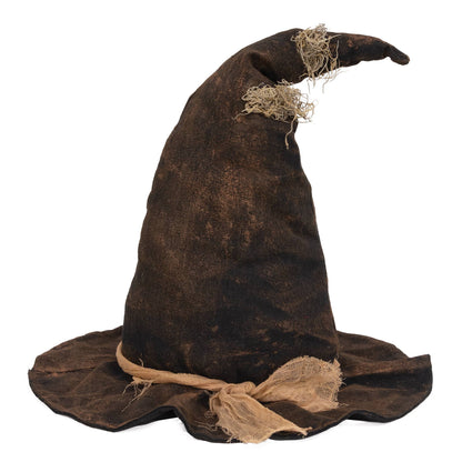 Primitive Black Witches hat decoration with moss at the top