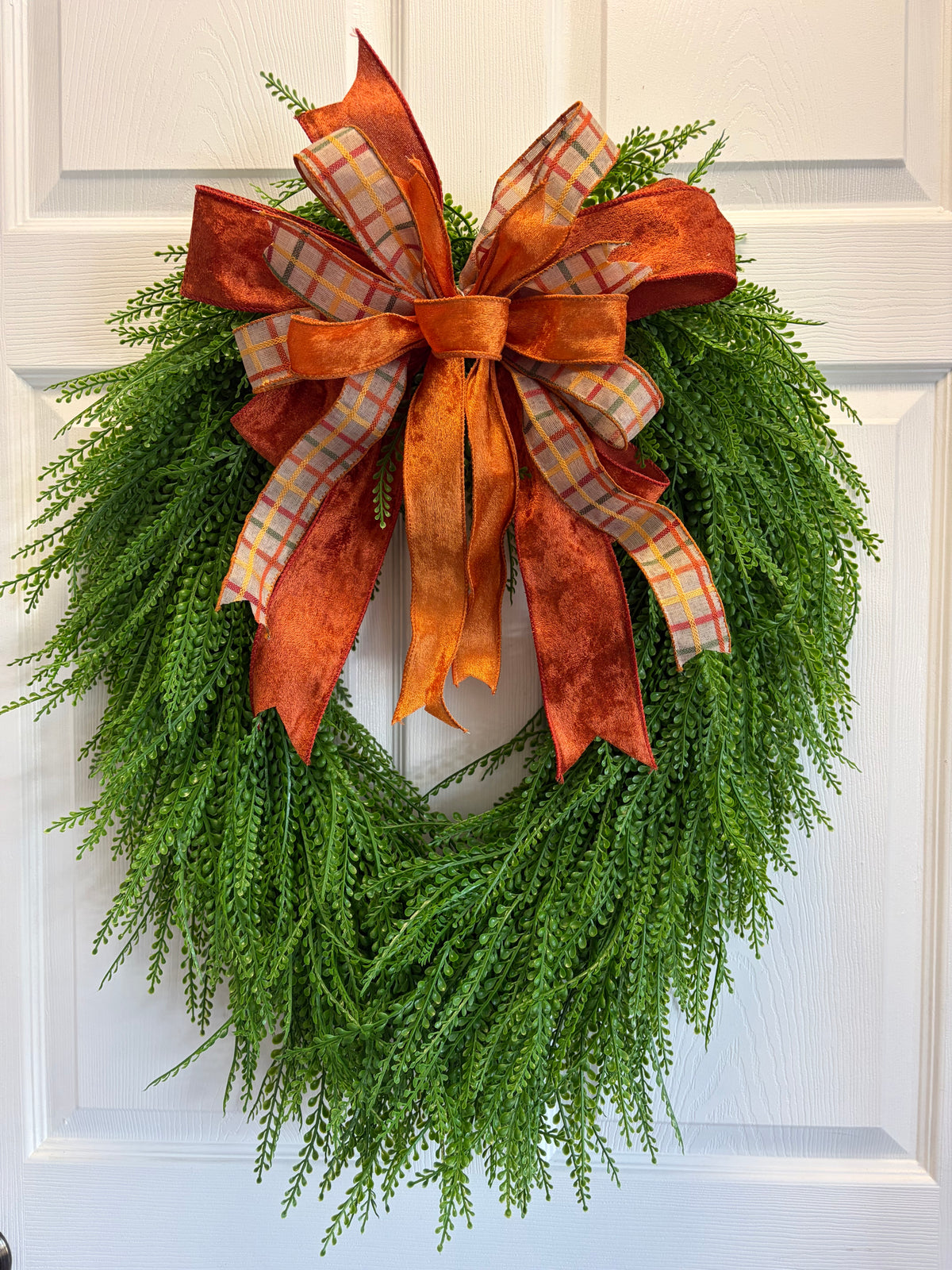Fall Beaded Grass Wreath | Orange, Rust & Plaid Bow