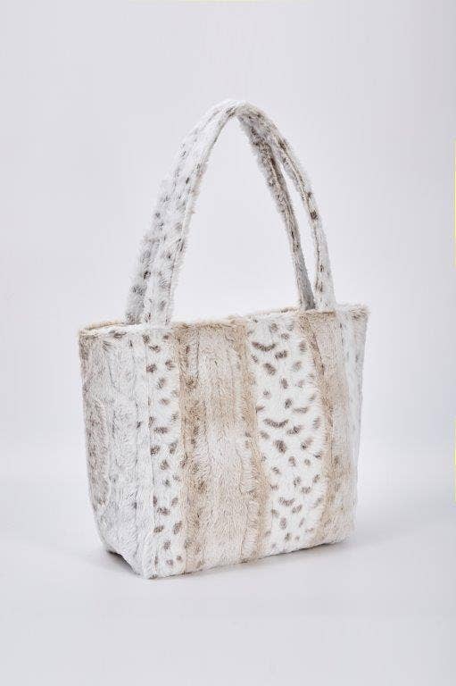 "White Leopard Stripe" Designer Fur Tote Bag