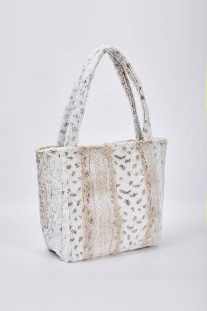 "White Leopard Stripe" Designer Fur Tote Bag