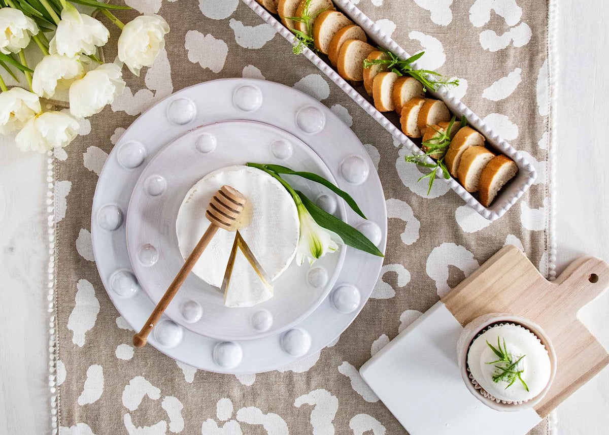 Mud Pie White Bead Dinner Plate