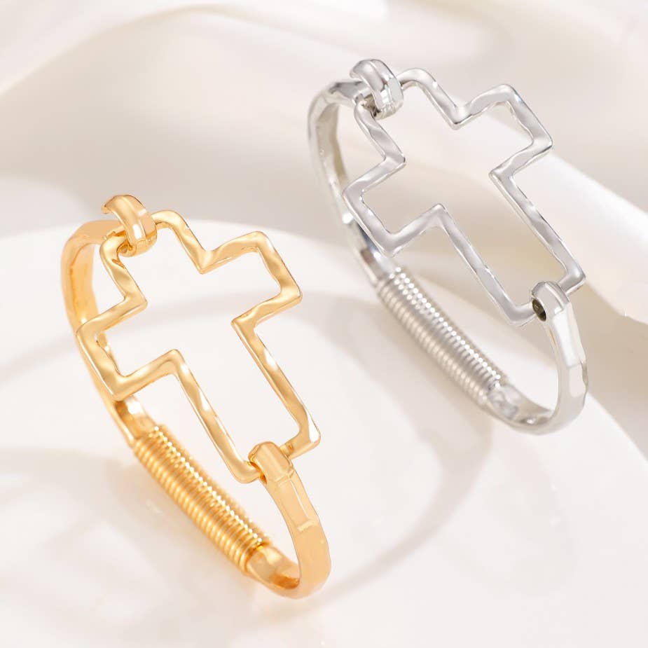 gold open cross bracelet