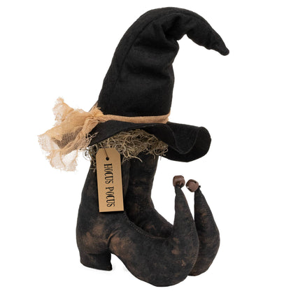 Black stuff Witches boots with a witches hat Halloween decoration