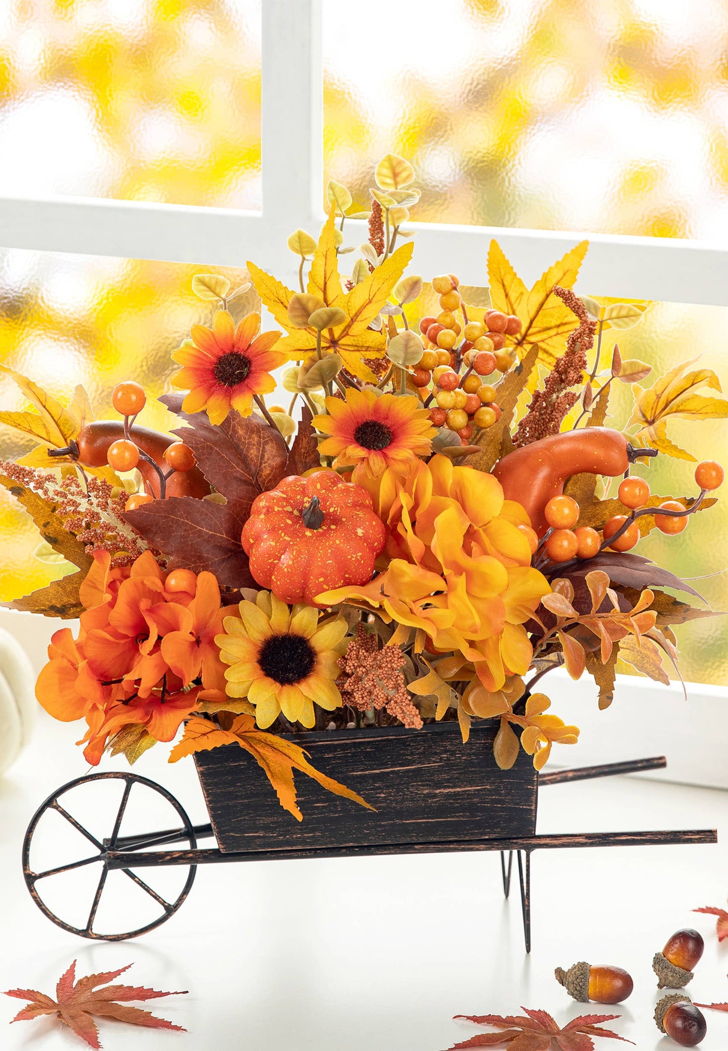 14"L Fall Floral Cart Centerpiece