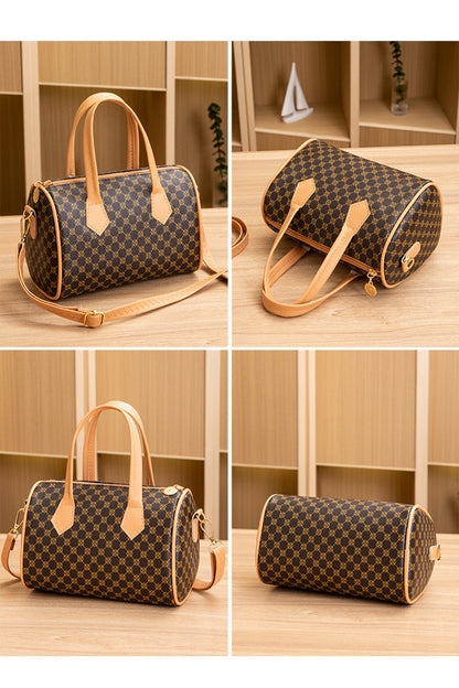 Coffee Retro Geometric Print Portable Shoulder Strap PU Leather Bag