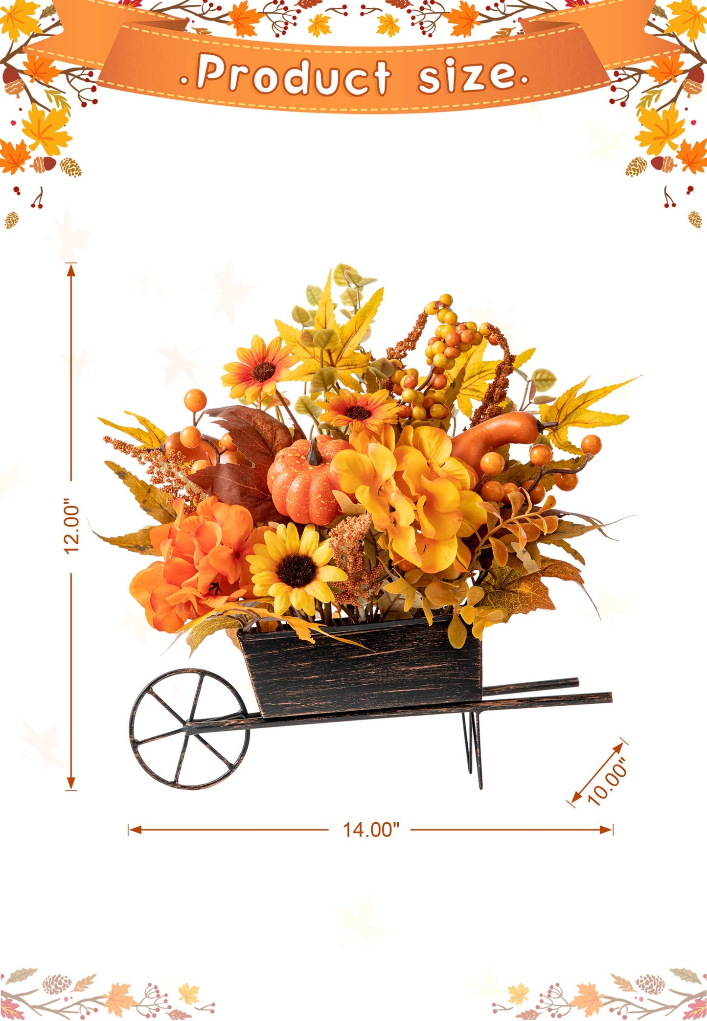 14"L Fall Floral Cart Centerpiece