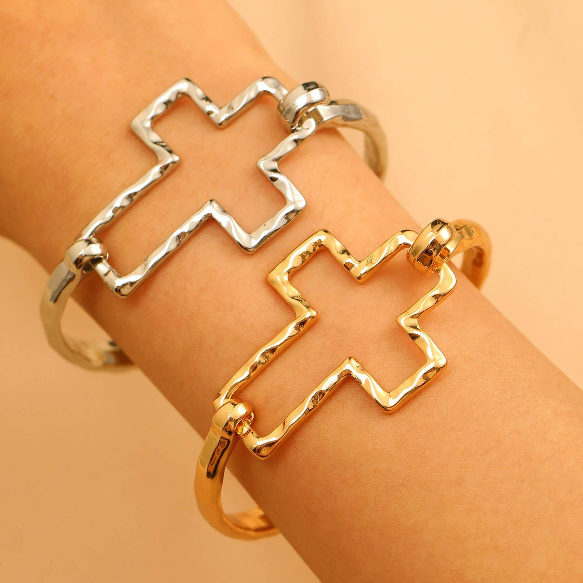 gold open cross bracelet