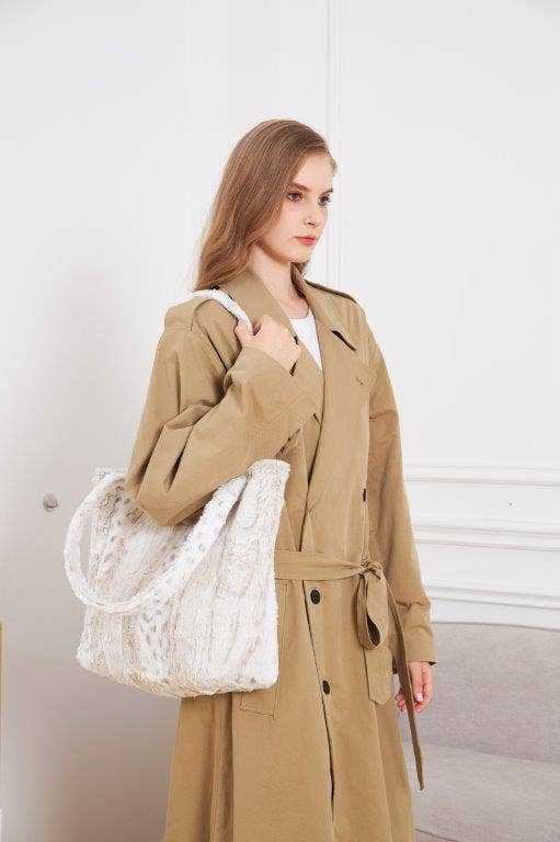 "White Leopard Stripe" Designer Fur Tote Bag