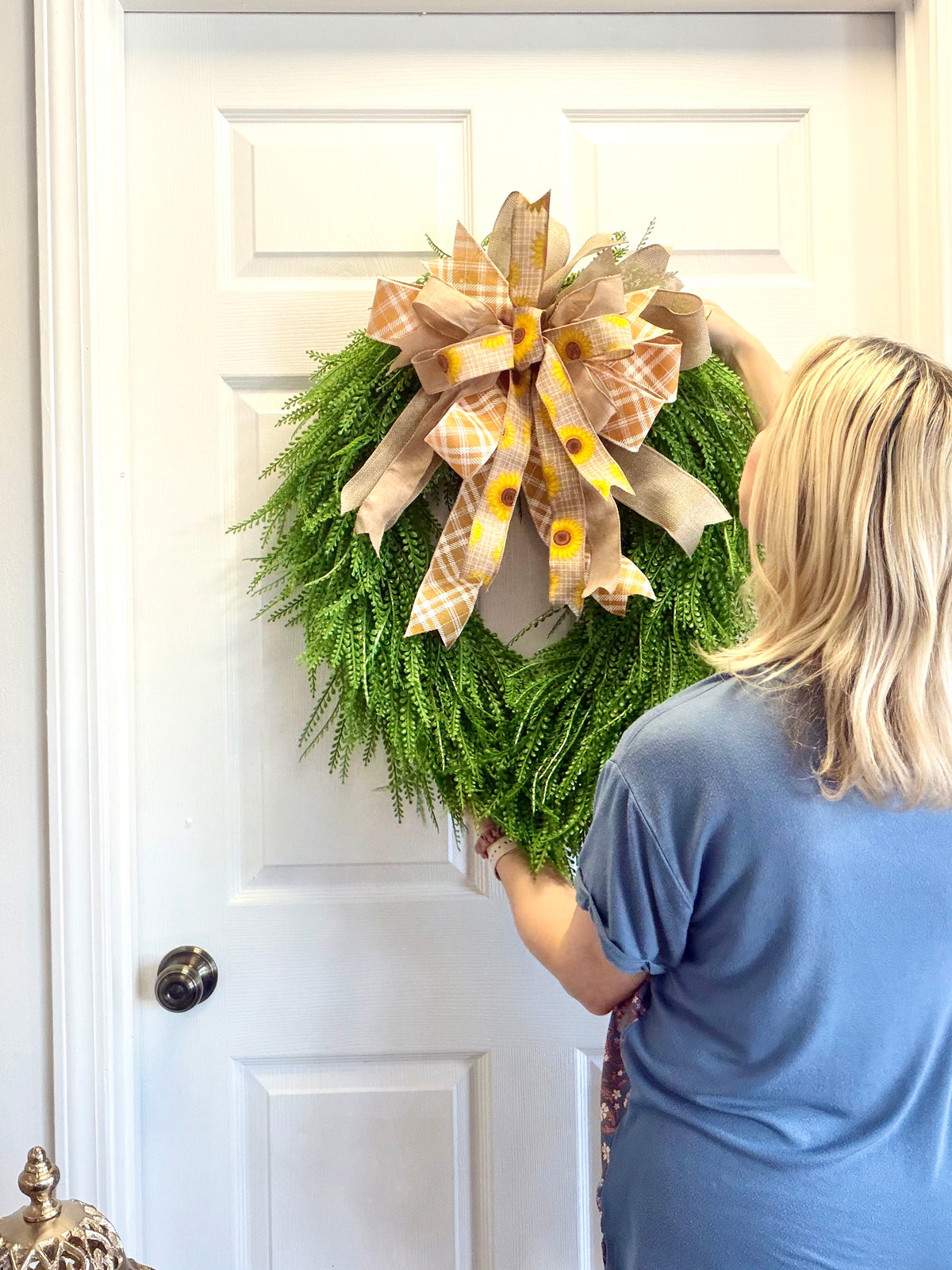 Fall Sunflower Beaded Grass Wreath | Golden Yellow & Burlap Bow