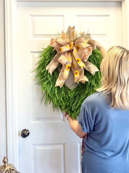 Fall Sunflower Beaded Grass Wreath | Golden Yellow & Burlap Bow