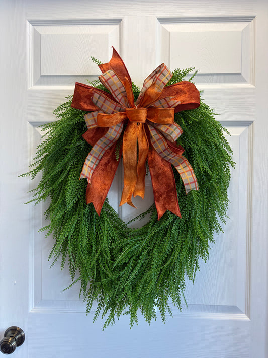 Fall Beaded Grass Wreath | Orange, Rust & Plaid Bow