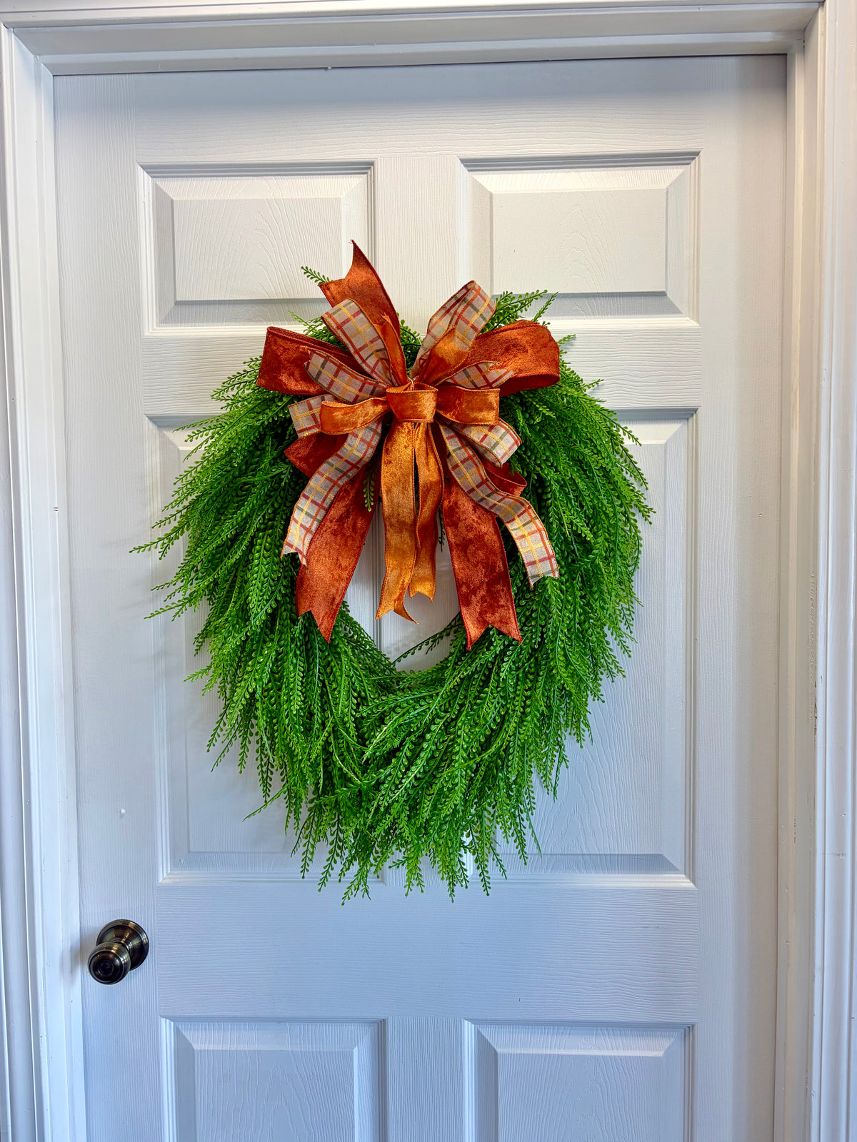 Fall Beaded Grass Wreath | Orange, Rust & Plaid Bow