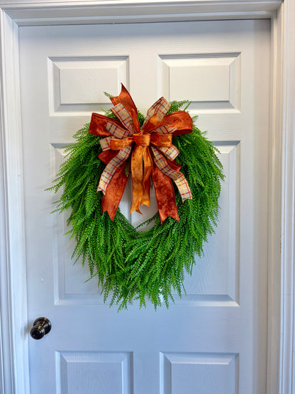 Fall Beaded Grass Wreath | Orange, Rust & Plaid Bow