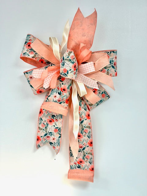 "Holly": Peach Floral Designer Bow