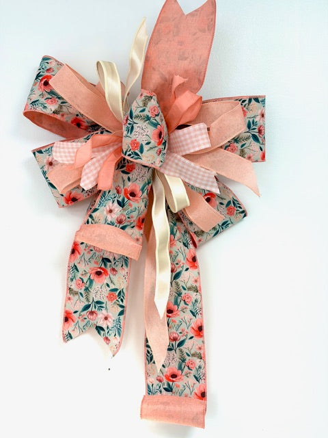 "Holly": Peach Floral Designer Bow