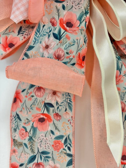 "Holly": Peach Floral Designer Bow