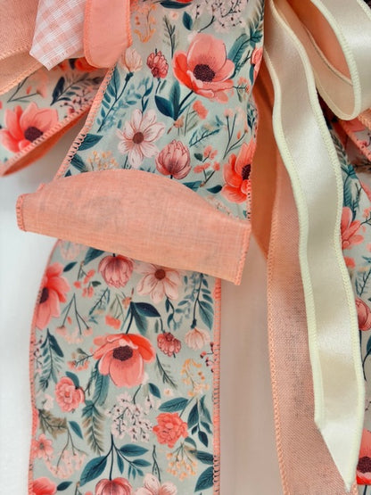 "Holly": Peach Floral Designer Bow