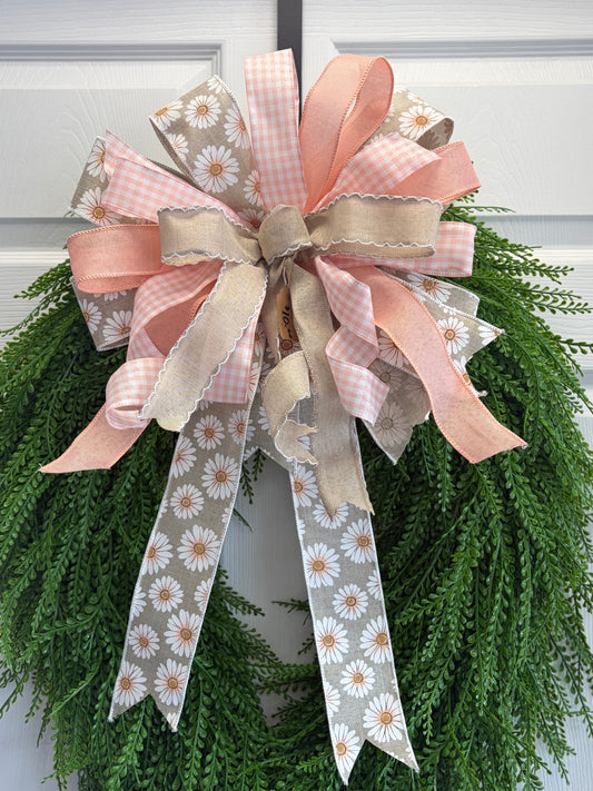 Angie: Peach Daisy Spring Decorative Bow