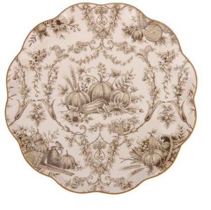 Elegant vintage-style dinnerware set with intricate botanical patterns in neutral tones