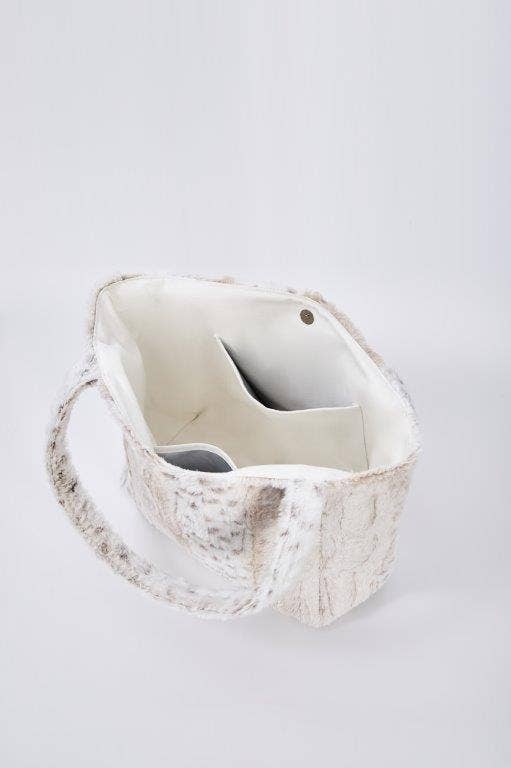 "White Leopard Stripe" Designer Fur Tote Bag