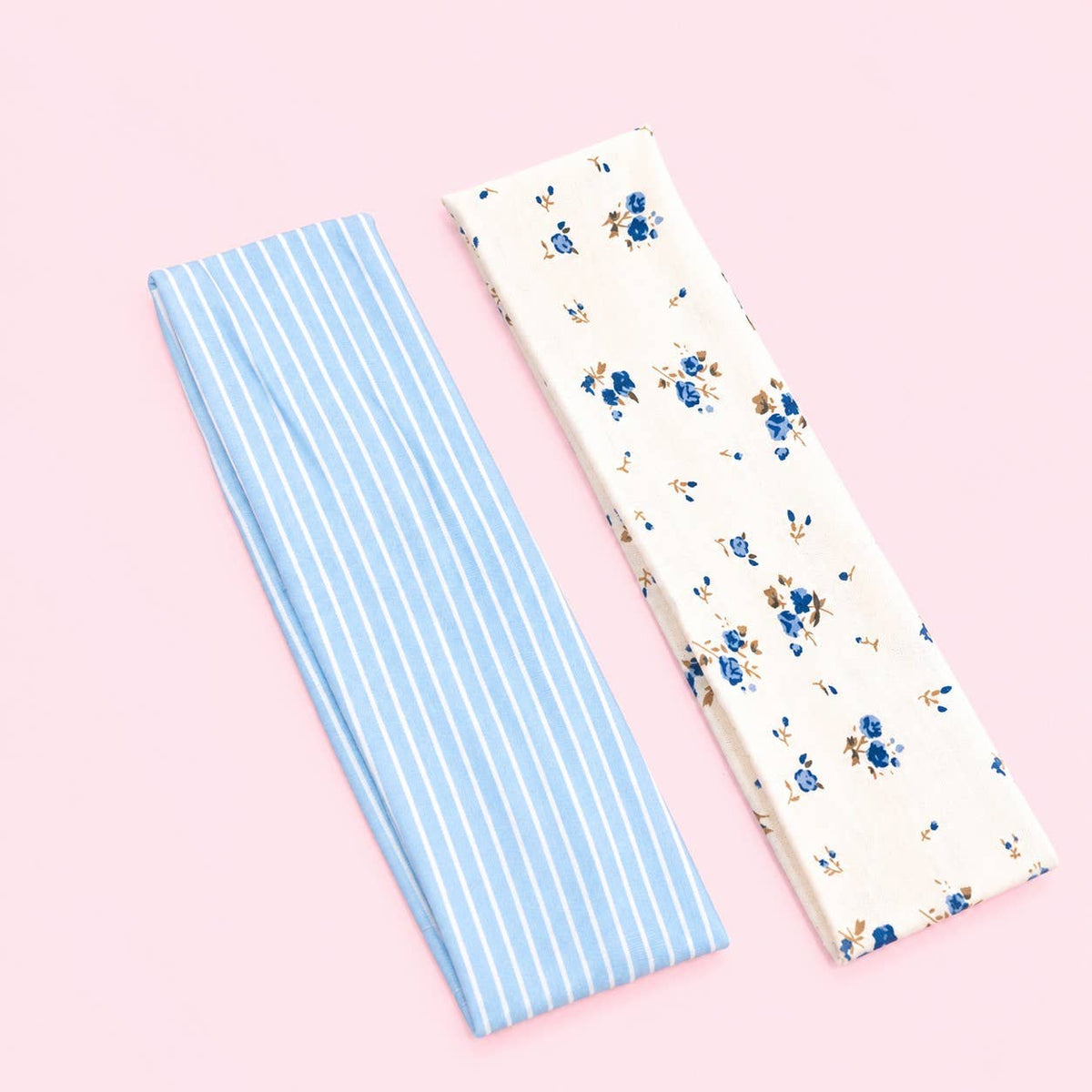Blue Stripe & Vintage Floral Printed Headband Set