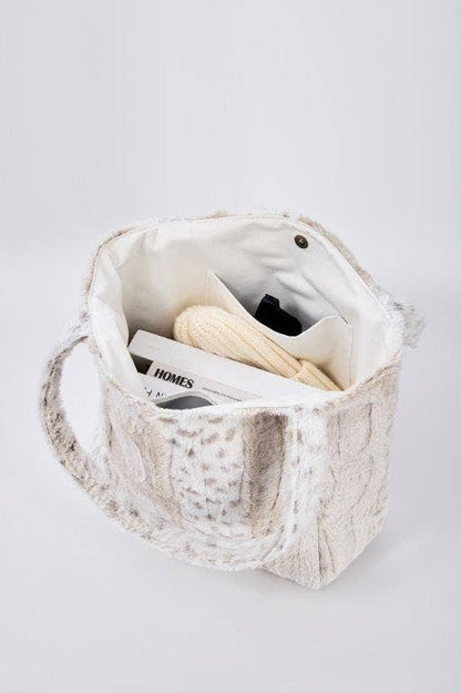 "White Leopard Stripe" Designer Fur Tote Bag