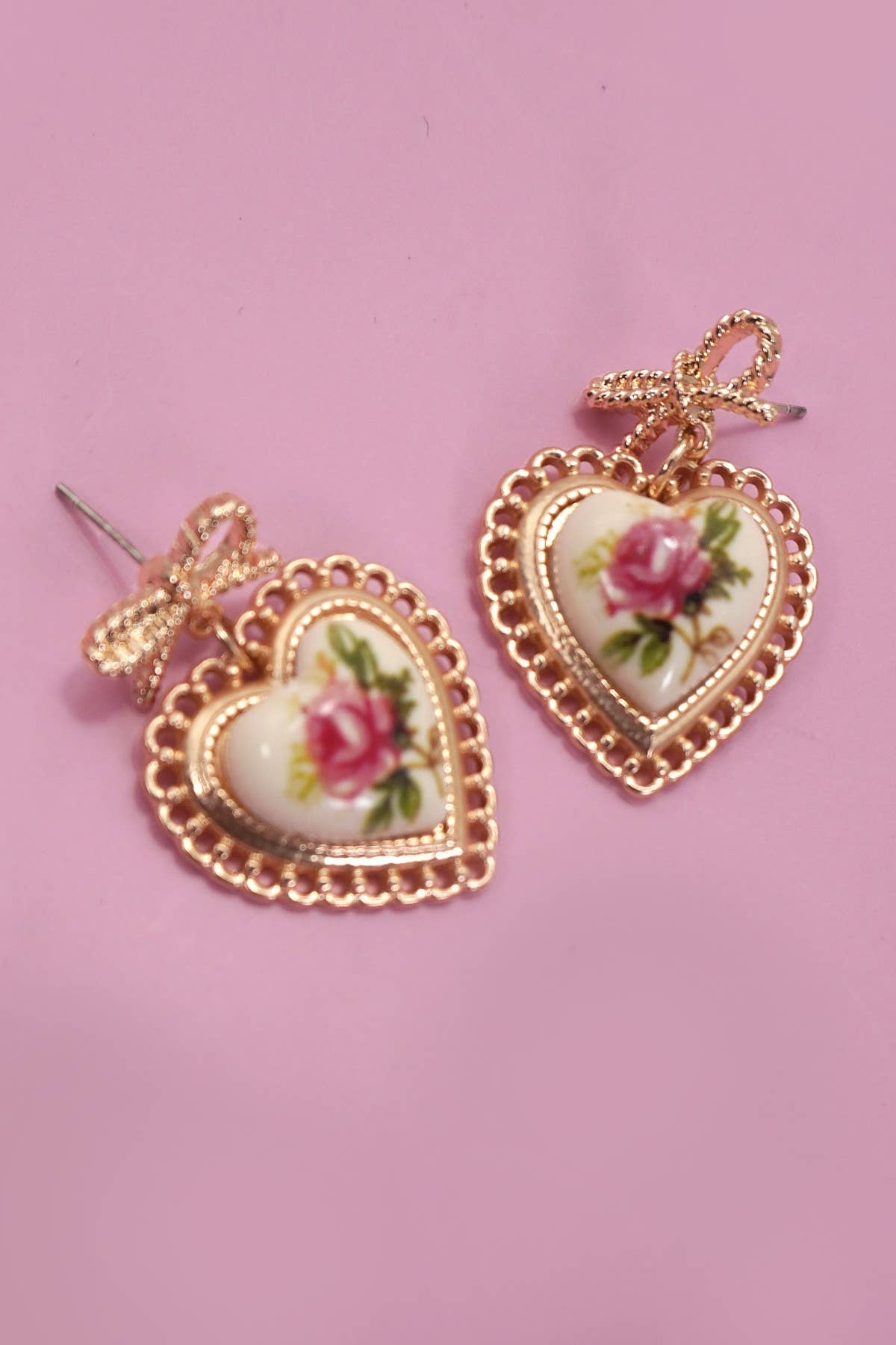 ROSE CERAMIC PORCELAIN BOW DROP EARRINGS