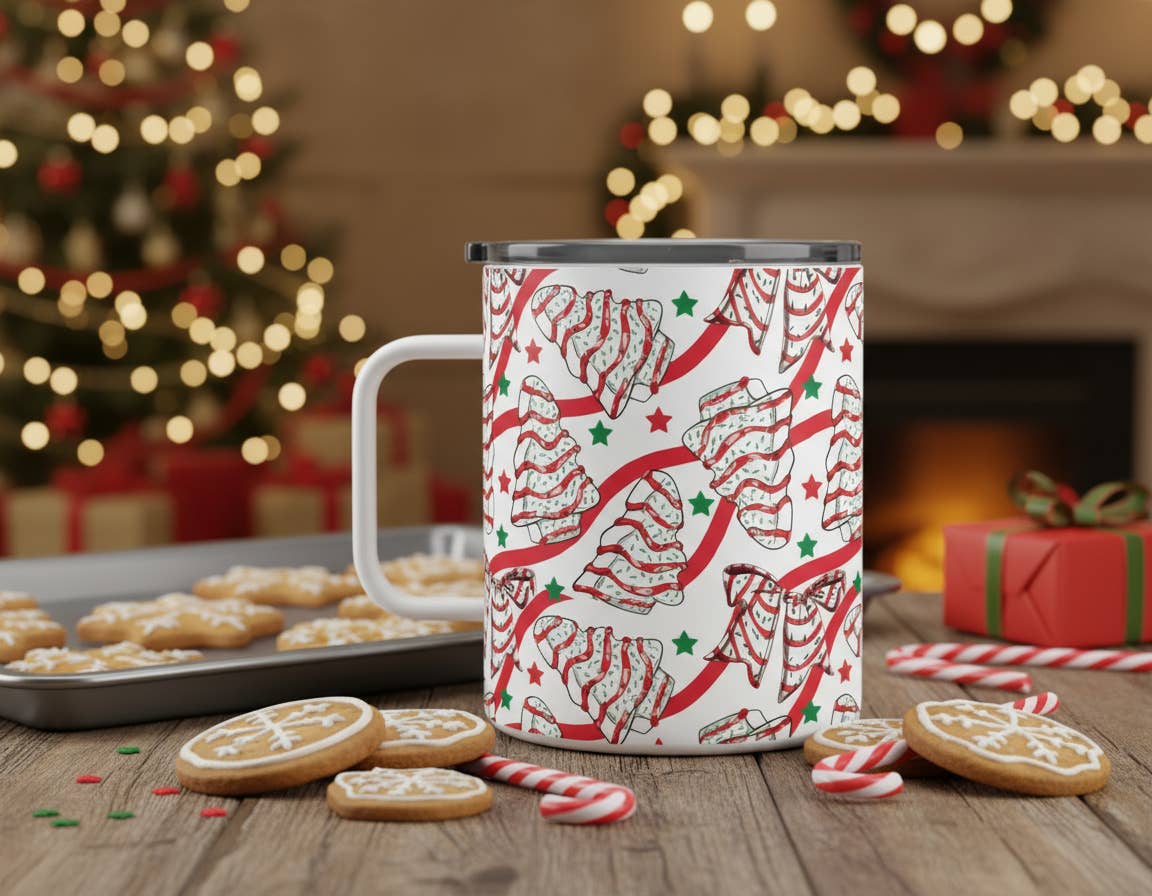 10 OZ.  Red and White Christmas Tree Cake Coffee Mug