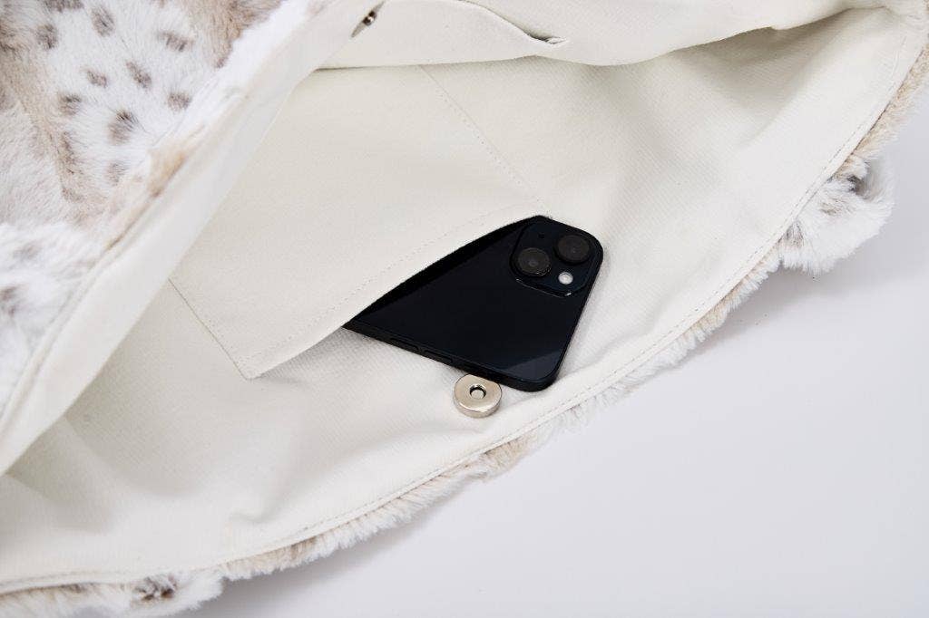 "White Leopard Stripe" Designer Fur Tote Bag