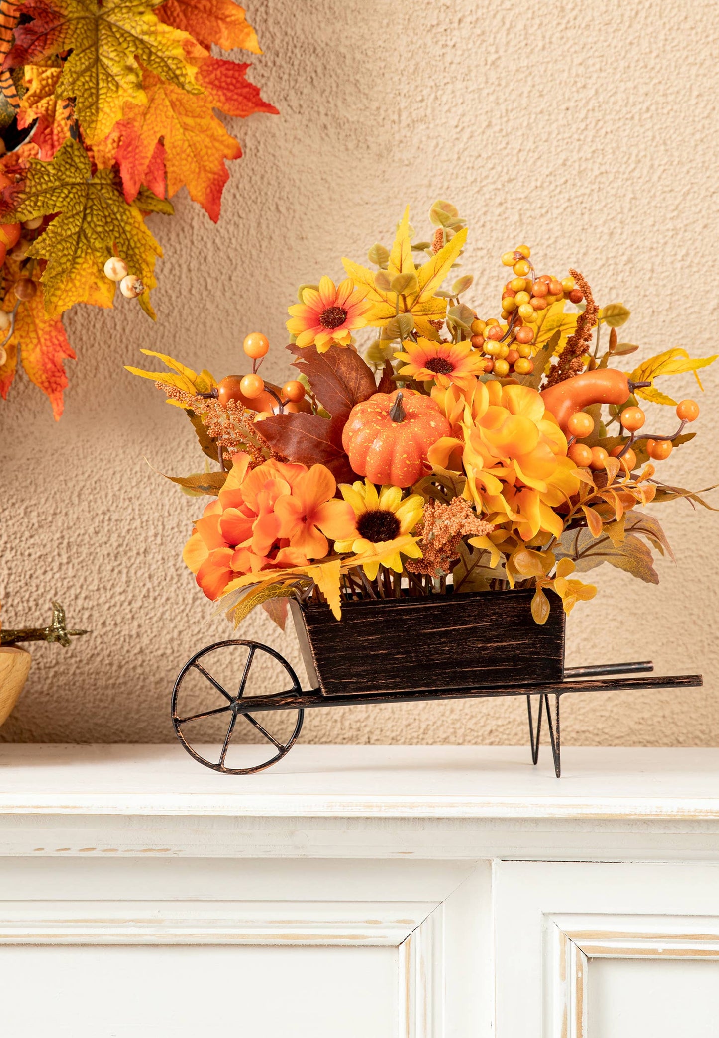 14"L Fall Floral Cart Centerpiece